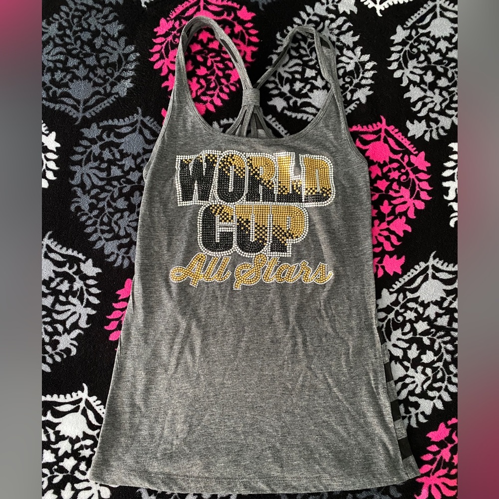 World Cup Allstar Cheerleading Bling girls size L Gray tank